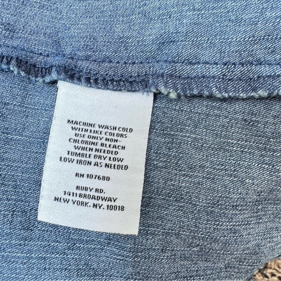 Ruby RD Denim Jacket Fray Ruffle Hook Eye Closure Western Boho 3/4 Sleeves SZ 14 - Picture 6 of 7